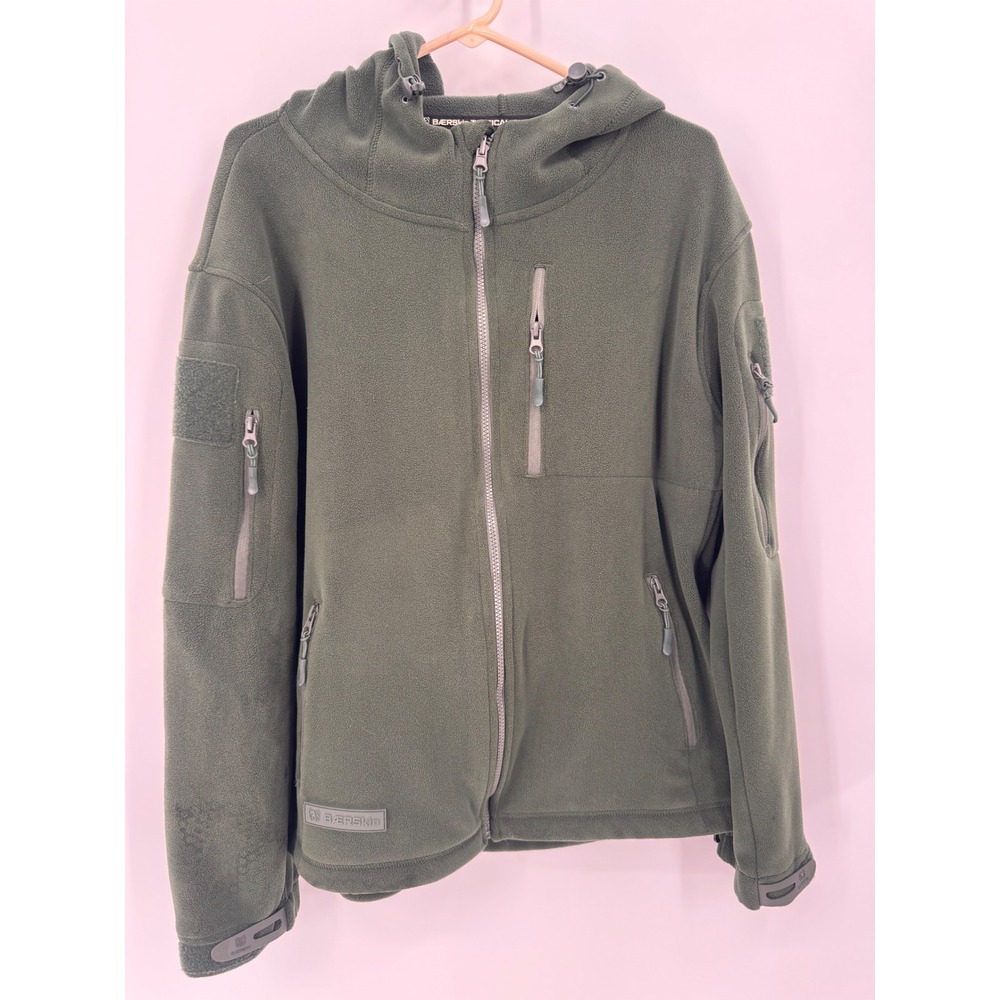 Baerskin Fleece Hoodie Mens Large Green Full Zip Multi-Pocket Jacket